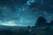 Beautiful starry night sky field scenery