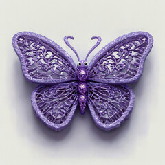 Wall Mural - openwork lace lilac butterfly on a white background.