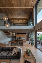 Wall Mural - A modern house with wood finish interior