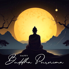 Poster - Happy Vesak Day Poster Design with Buddha Purnima Statue Vesak Day is a holy day for Buddhists