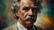 mark twain abstract portrait oil pallet knife paint painting on canvas large brush strokes art watercolor illustration colorful background from Generative AI