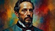 miguel de cervantes abstract portrait oil pallet knife paint painting on canvas large brush strokes art watercolor illustration colorful background from Generative AI