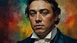 samuel taylor coleridge abstract portrait oil pallet knife paint painting on canvas large brush strokes art watercolor illustration colorful background from Generative AI