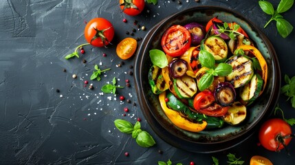 Wall Mural - Grilled vegetables in bowl, delicious healthy food
