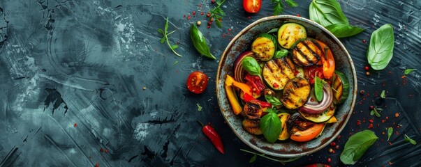 Wall Mural - Grilled vegetables in bowl, delicious healthy food