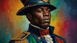 toussaint louverture abstract portrait oil pallet knife paint painting on canvas large brush strokes art watercolor illustration colorful background from Generative AI