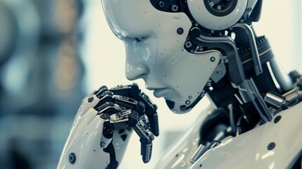 Leinwandbilder - robot contemplating with hand near face