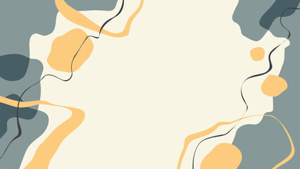 Poster - Abstract background with various curved color shapes and black wavy lines for creative graphic design. Vector illustration.