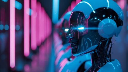 Poster - Robot With Headphones Standing in Room