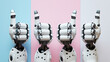 Robot hand with thumb finger up, ok sign, future artificial technology cyborg droid mechanical prosthesis, cyborg arm