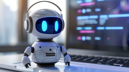 Fototapete - Robot Sitting on Top of Laptop Computer
