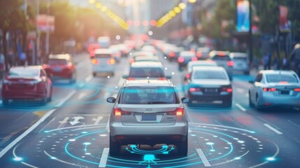 Aufkleber - Evening Commute in a Smart City With Autonomous Vehicle Technology