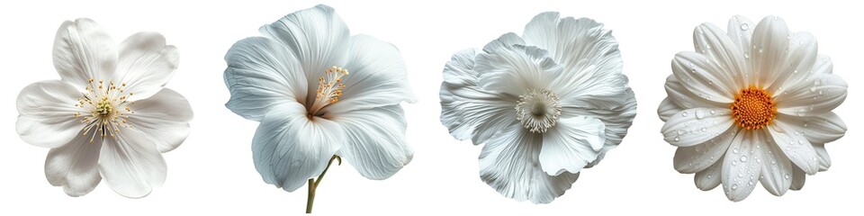 Wall Mural - Set of white hibiscus flowers isolated on transparent background