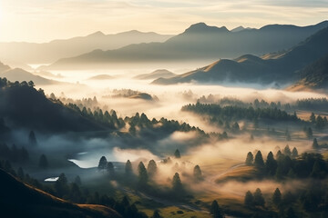 Wall Mural - A misty mountain landscape