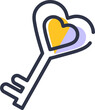 Romantic heart shape key, symbol of love and unlocking romance, vector design no background  