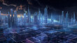 3D rendering technology digital background, future city made of data