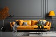 stylist and royal Gray and orange modern lounge, space for text, photographic