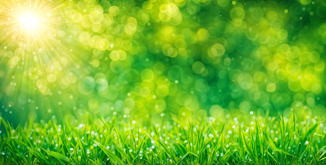 Sticker - Blurred texture background with bokeh, out-of-focus blur, bright sunny summer green