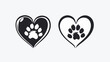 Isolated heart and paw symbol colorless black 