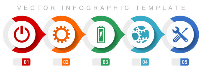 Wall Mural - Industry flat design infographic template, miscellaneous symbols such as power, cogwheel, battery and tools, vector icons collection