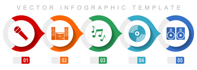 Fototapete - Multimedia flat design infographic template, miscellaneous symbols such as microphone, stereo equipment, vinyl and speakers, vector icons collection
