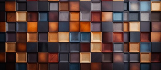 Poster - Close-up view of a wall displaying a wide array of different colored squares in a vibrant and colorful pattern