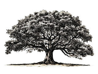Wall Mural - black ink drawing set of an oak tree, white background