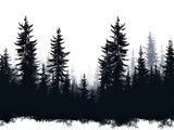 Fototapeta Las - silhouette of pine forest on white, 
Redwood tree-line silhouette