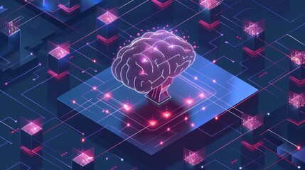 Aufkleber - Illuminated Digital Brain Concept in a Networked AI Technology Landscape