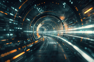 Poster - Futuristic tunnel of light. Background image. Created with Generative AI technology.