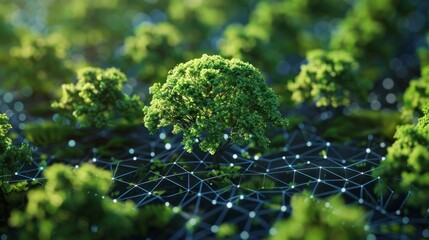 Aufkleber - Broccoli Forest on Digital Terrain Representing AI Technology Concepts