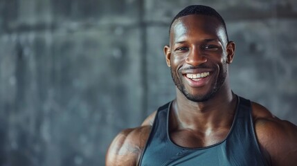 Wall Mural - A smiling personal trainer, a muscular, dark-skinned, athletic man