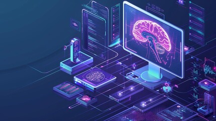 Leinwandbilder - Computer Screen Displaying Brain Activity