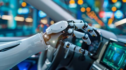 Aufkleber - Robotic Hand Gripping Steering Wheel in Car