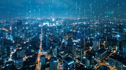 Poster - Nighttime Aerial View of a Bustling Metropolitan Cityscape