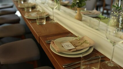 Canvas Print - a beautiful wedding table with decor of flowers food and drinks for an banquet in the restaurant