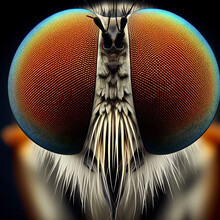 Close Up Of A Fly. Amazing Macro Photo Of A Tabanidae Horsefly. Fly Face. Fly Front View. Macro Shot Of Fly. Calliphoridae. Housefly. Macro Fly. Musca Domestica. Diptera. Muscidae.
