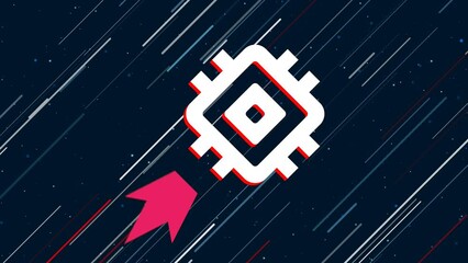 Poster - chip symbol flies through the universe on a jet propulsion. the symbol in the center is shaking due 
