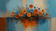 rust orange to powder blue theme still life flowers on table abstract oil pallet knife paint painting on canvas large brush strokes art illustration background from Generative AI