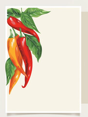 Poster - Stylised illustration of red, and orange peppers on a beige backdrop.