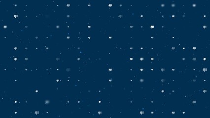 Poster - Template animation of evenly spaced thumb down symbols of different sizes and opacity. Animation of transparency and size. Seamless looped 4k animation on dark blue background with stars