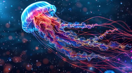 Wall Mural - large jellyfish, abstract neon background.