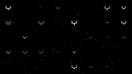 Poster - Template animation of evenly spaced deer horns symbols of different sizes and opacity. Animation of transparency and size. Seamless looped 4k animation on black background with stars