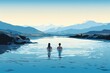 couple in natural hot spring in winter illustration