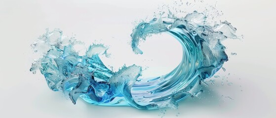 Poster - Digital illustration, blue wave, water splashing round frame, aqua, clear liquid splash on white
