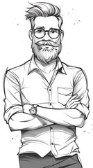 Wall Mural - A drawing of a man with glasses and beard standing, AI