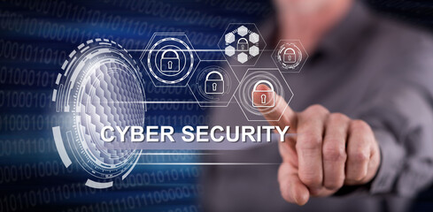 Wall Mural - Man touching a cyber security concept