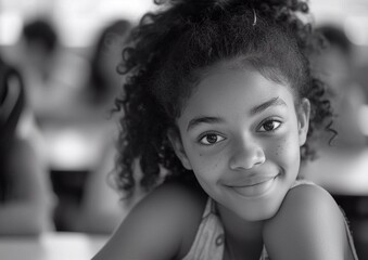  Portrait of a teenage girl in a classroom at high school.