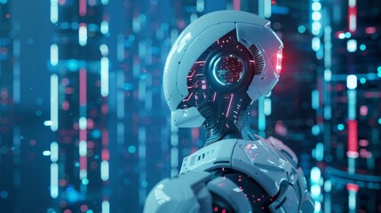 Aufkleber - Robot Walking Through Neon-Lit Futuristic City