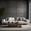 Elegantes Wohnzimmerdesign mit weißem Sofa und Betonwand